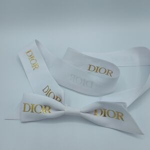 Dior White Gold Logo Ribbon Bow | 24" Pre-Tied Gift Ribbon | Lux Packaging EUC
